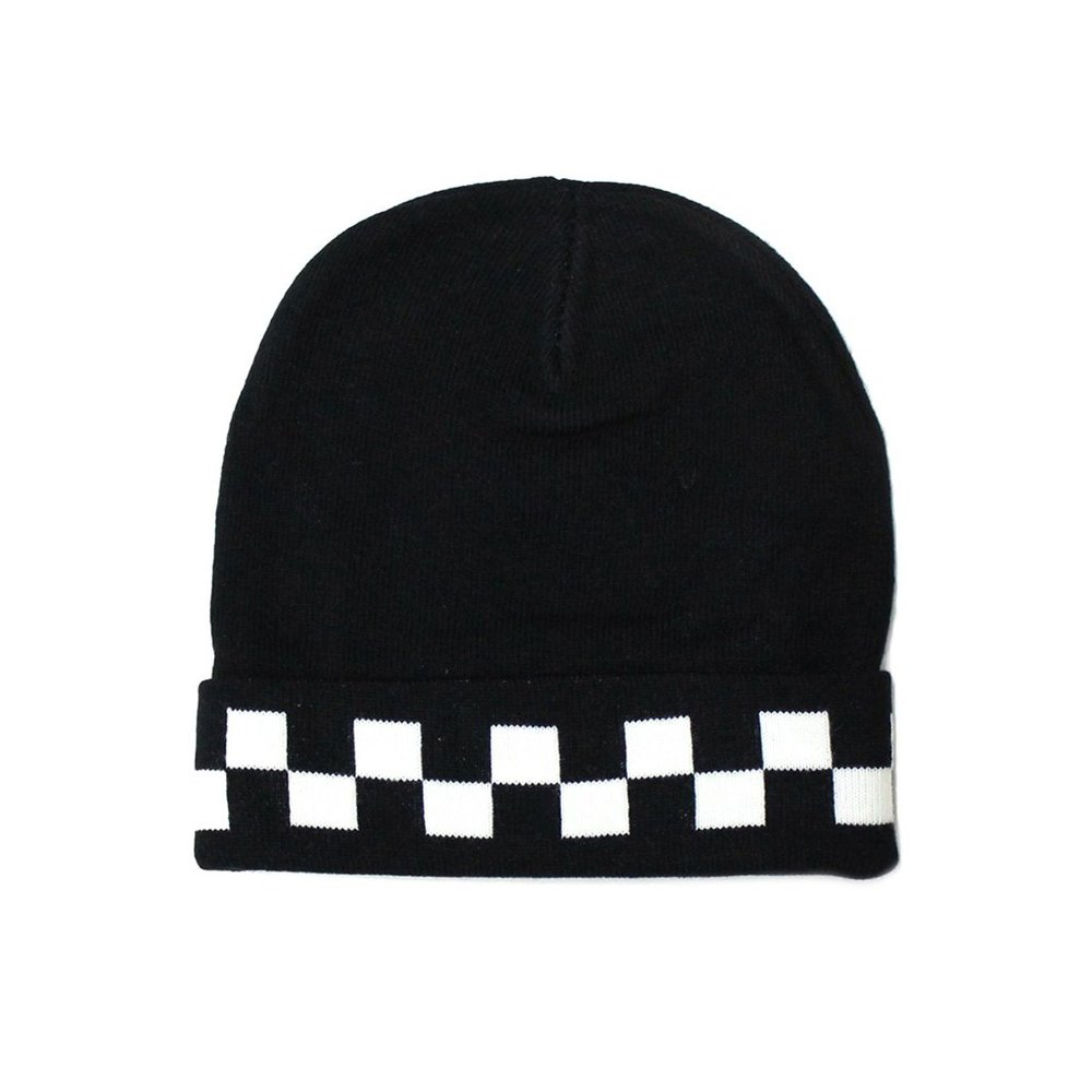 Classic Checkered/Racer Print Cuffed Fold-Up Beanie